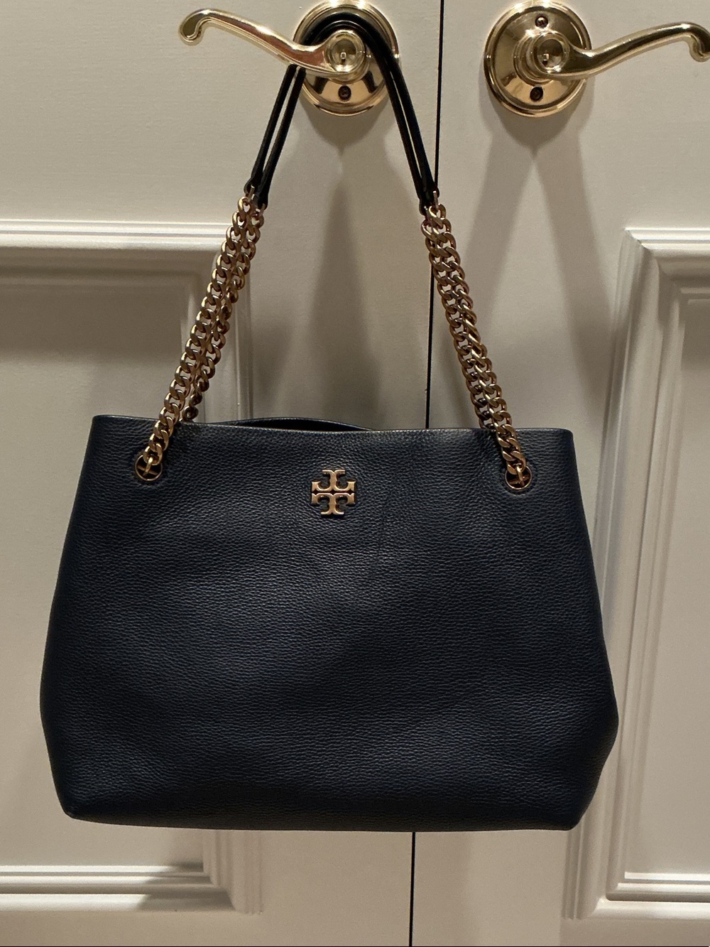 Tory Burch Navy Pebbled Leather Chain-Handle Shoulder Bag